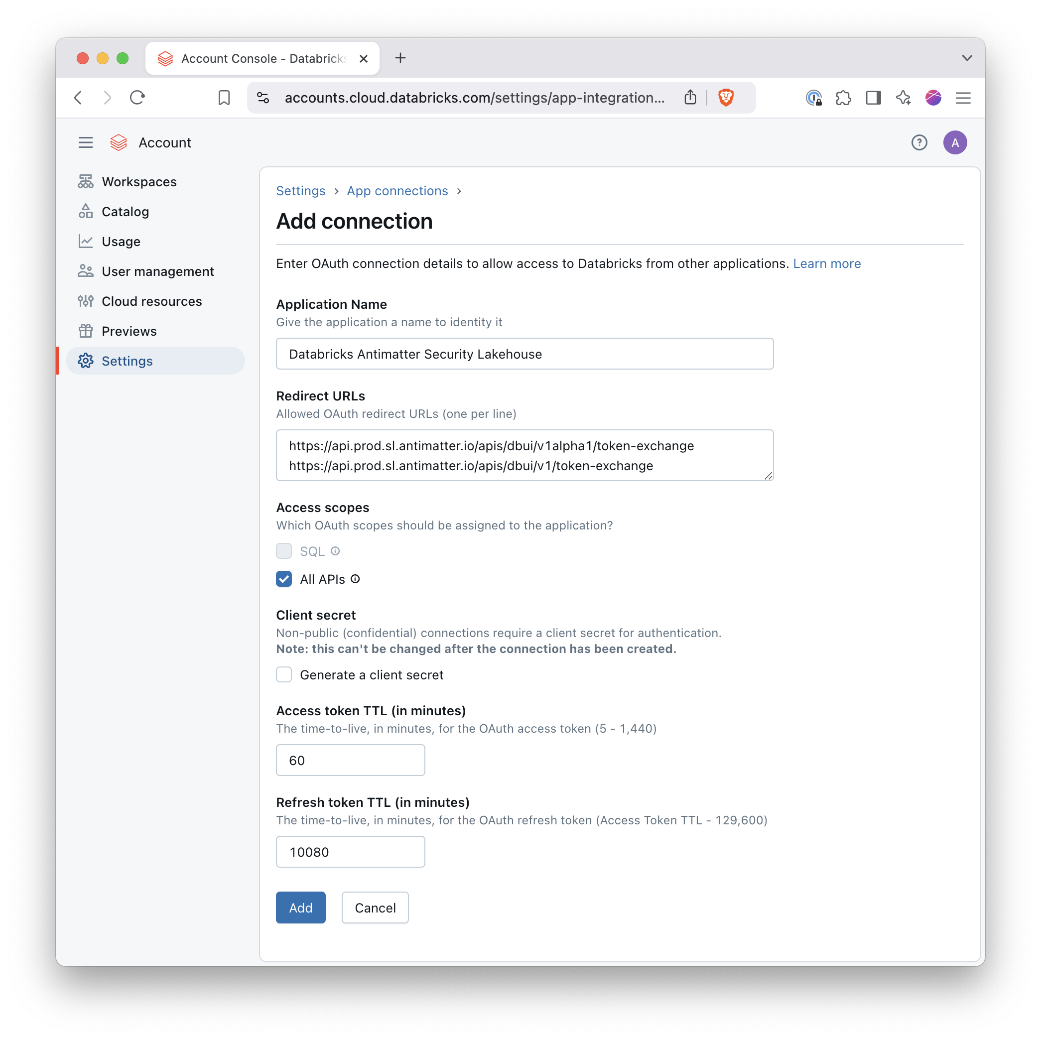 AWS Add Connection